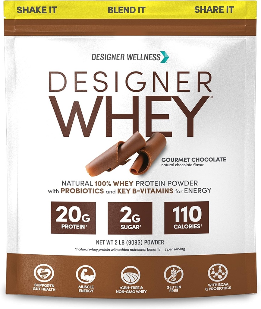 Tasarımcı Wellness, Tasarımcı Whey, Doğal Whey Protein Toz Probiyotikleri, Fiber ve Key B-Vitamins for Energy, Gluten-Free, Gourmet, 2 lb