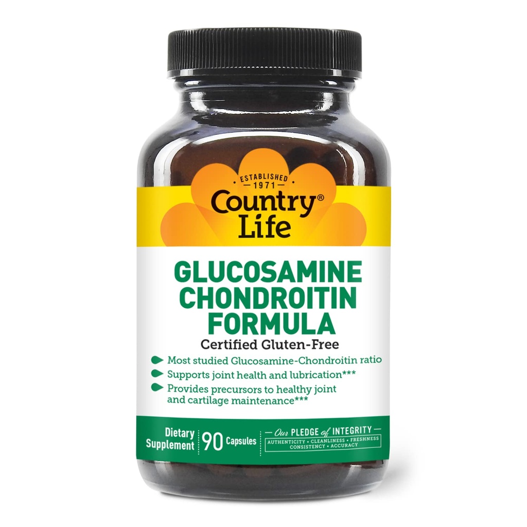 Country Life Glucosamine Chondroitin 1500 mg/1200 mg - Supports Ortak Sağlık & Yağion - Sağlıklı Kartilage, Tendon, Ortak Doku - Gluten Free, Non-GMO - 90 Capsules - Yetişkinler için