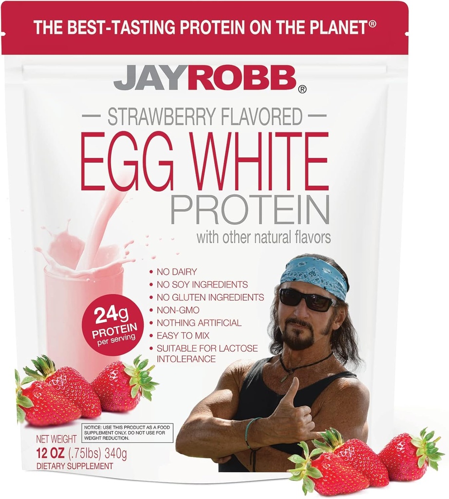 Jay Robb - Egg White protein Toz, Outrageously Delicious, Strawberry, 10 Hizmet (12 oz)