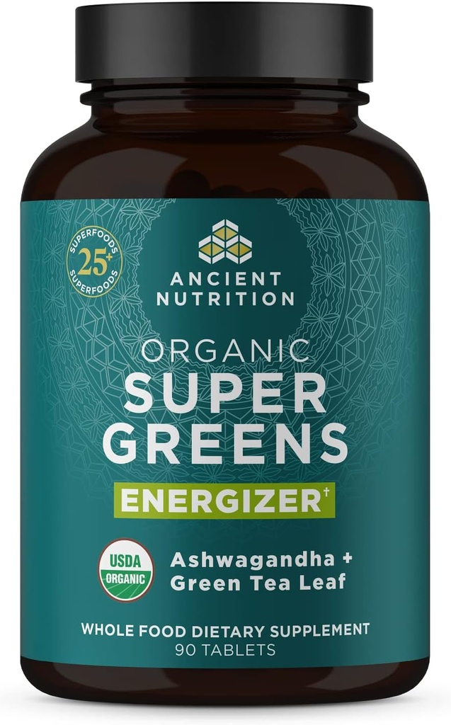 Eski Beslenme Supergreens Energizer Tabletleri, Organik Superfood Tabletleri Caffeine ile yapılır, Gerçek Meyveler, Sebzeler ve Herbs, Digestive ve Enerji Desteği için, 90 Kont
