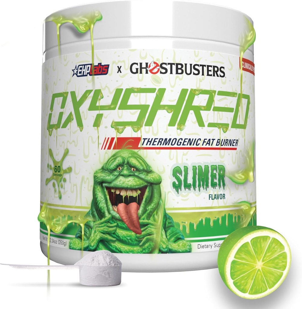 EHP LABS Hayaletbusters OxyShred Thermogenic Pre Workout Toz & Kedding Supplement - Klinik olarak Reven Preworkout Toz with Acetyl L Carnitine, Energy Boost Drink - Slimer Lime, 60 Servisler