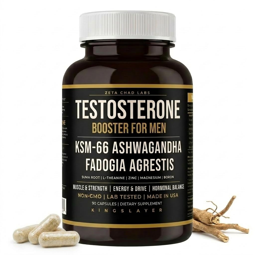 Kingslayer: 7in-1 testosteron Branson for Men w/KSM-66, Fadogia, Suma Root, L-Theanine, çinko, Boron, Magnezyum – Muscle, Energy, Libido & Focus