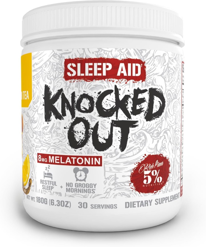 5 Beslenme Zengin Piana Knocked Out Natural Sleep Aid Toz | Post-Workout Recovery & Deep Sleep Supplement | GABA, Melatonin, Chamomile, Tyrosine, 5-HTP, & More | 30 Hizmet (Honey Lemon Tea)