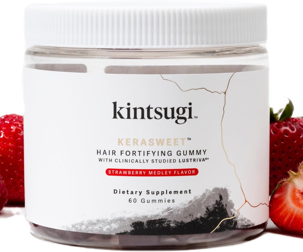 Kintsugi KeraSweet Hair Forting Gummy- Help Combat values of Aging Hair, Supplement for Strong, Voluminous Strands- Supports Health, Fuller Saç w/ B12, Saw Palmetto, ACV (Strawberry, 60ct)