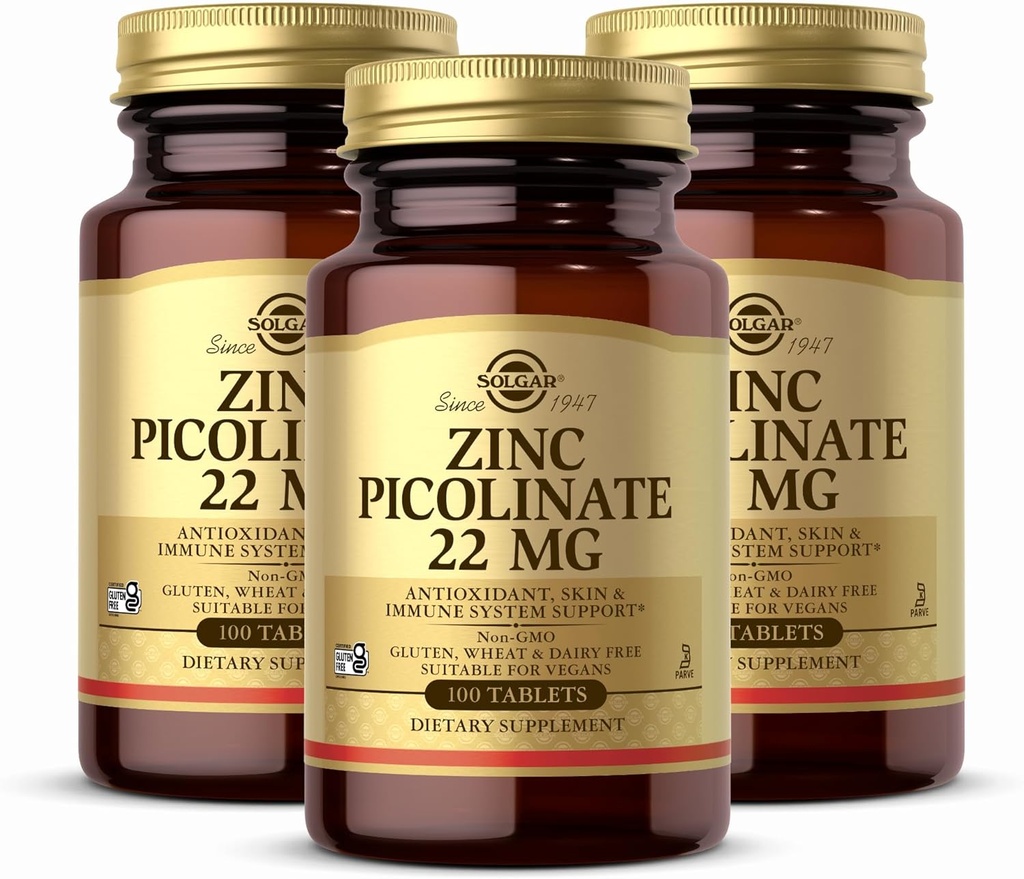 Solgar çinko Picolinate 22 mg, 100 Tabletler (Pazar 3) - Sağlıklı Ciltleri Destekler Immune Sistemi, Normal Tadı ve Vizyon - Antioksi - Non-GMO, Vegan, Gluten Free, Kosher - 300 Toplam Hizmetler