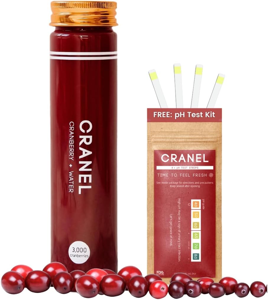 CRANEL Fast-Acting Cranberry Formula - Urinary Tract & Gut Desteği - (1 Hafta Supply) + Ücretsiz pH Test Kit | 3,000 Cranberries, No Sugar, Vegan, Klinik olarak Proven