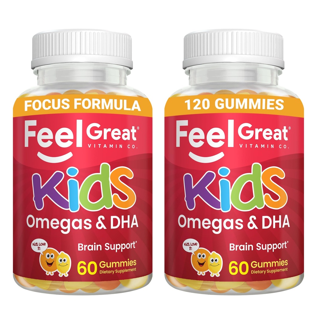Büyük Vitaminler Çocuk DHA Gummies with Omega 3 6 9, Vitamin C (2-Pack) | Sağlıklı Beyin Fonksiyonu, Vizyon ve Kalp Sağlığı | Gluten Free, Vegetarian | 60 Gummies