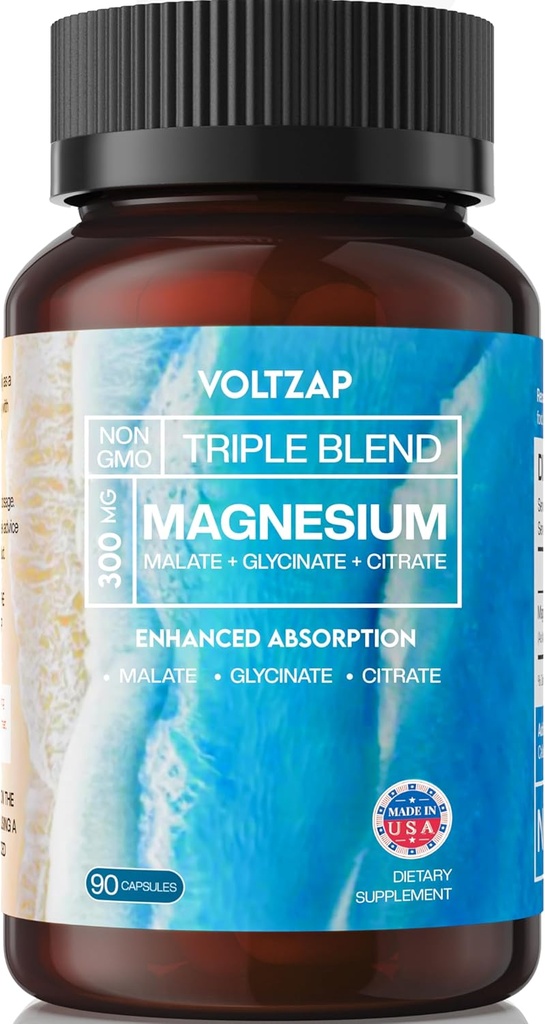 Magnezyum Glycinate Triple Complex - Citrate Magnezyum Malate - Nerves & Energy için ek - 300 mg Magnezyum Capsules 90 Counts