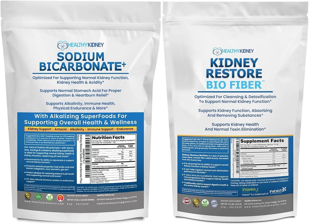 Organik sodyum Bikarbonat alkalin Supplement 2LB & Bio Fiber Kidney Cleanse Detox 2.5 LBS Sche – Destekler Kidney Health, Stomach Acid Neutralizer, alkalin Superfoods, Immune Support Detox & Waste