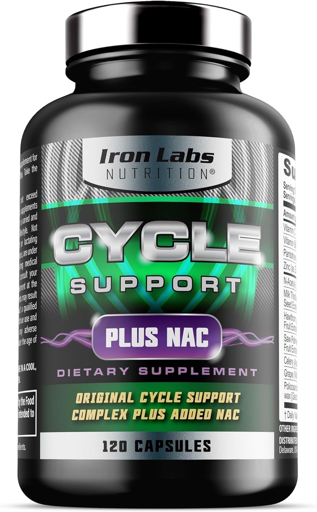 Iron Labs Nutrition: Cycle Support Plus NAC (N-Acetyl-L-Cysteine) - συμπλήρωμα υποστήριξης νεφρών και ήπατος - Συμπληρώματα υποστήριξης κύκλων για άνδρες - N Acetyl L Cysteine και γαϊδουράγκαθο γάλακτος (120 κάψουλες)