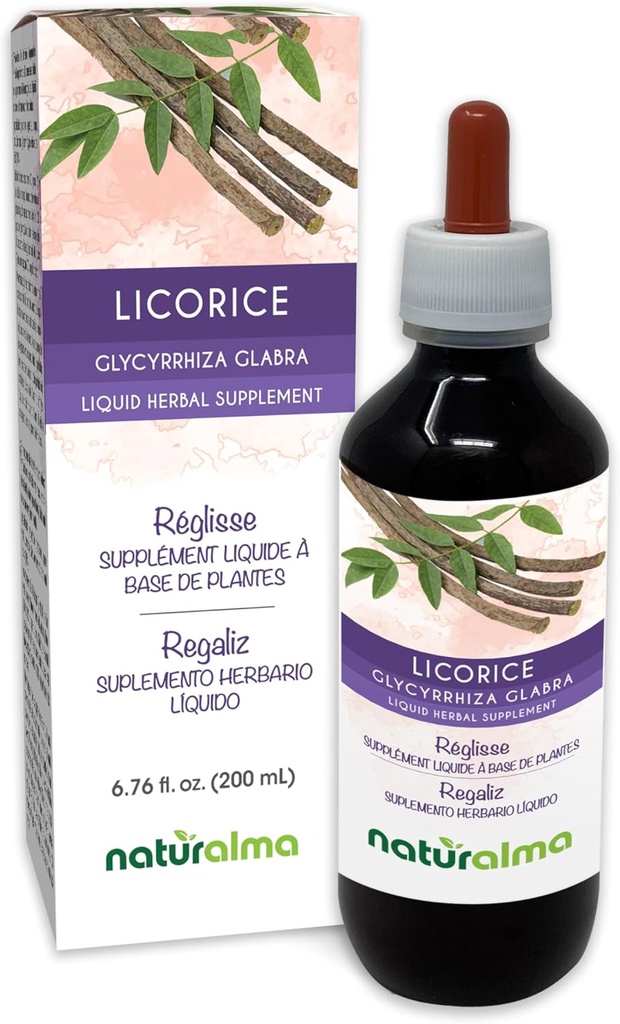 Naturalma Licorice veya Liquorice (Glycyrrhiza glabra) Root Alkol Özgür Tincture - 6.76 fl oz Sıvı Ekstraksiyon - Herbal Supplement - Vegan