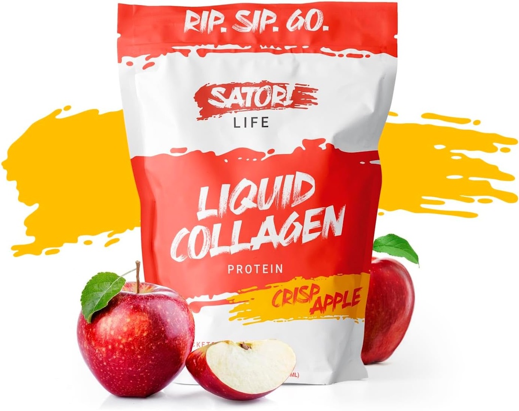 Satori Life - Hydrolyzed Liquid Collagen protein | Sağlıklı Cilt, Saç, Çiçeği, Ortak Destek ve Bones | 15g of Protein in 15 On The Go Single Serve Pouches (Crisp Apple)
