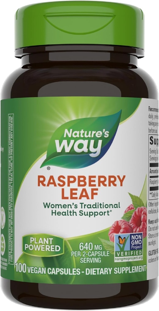 Nature's Way Raspberry Leaf, Women's Health*, 640 mg per 2Capsule Service, Vegan, Non-GMO Project  Valid, 100 Capsules (Pazarlama May Vary)