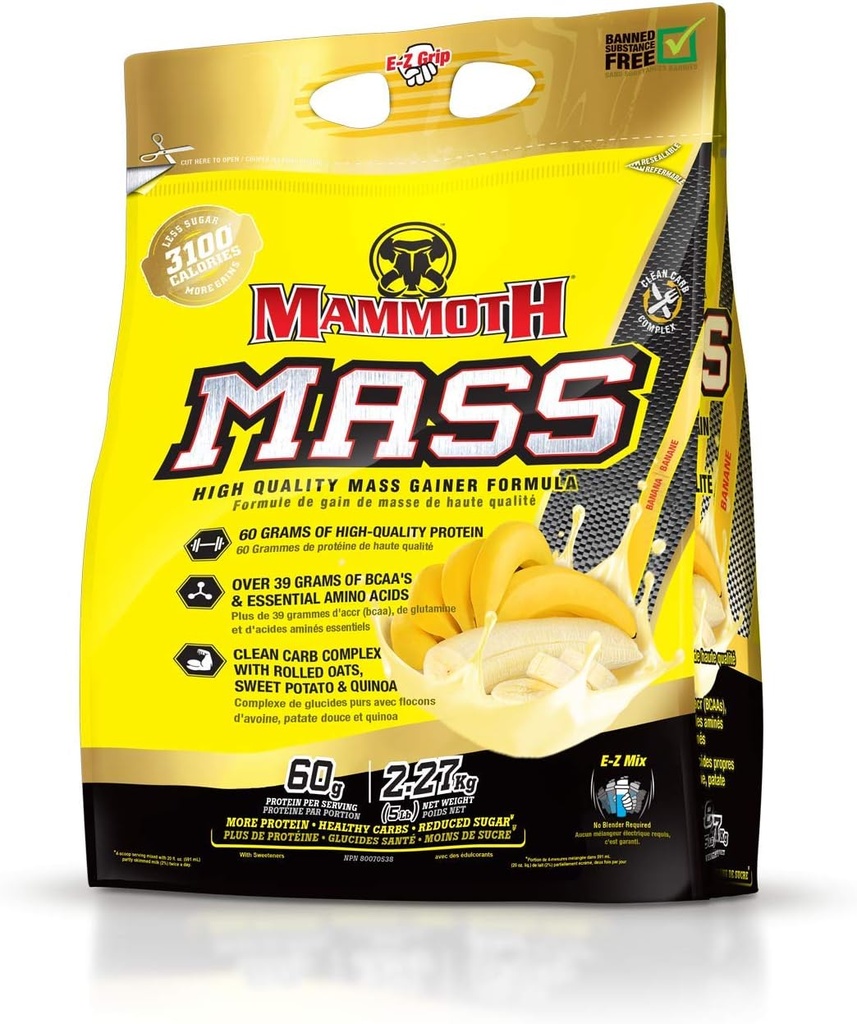 Etkileşimli Beslenme Mammoth Mass Supplement, 5 lbs, Banana, 2.2kg Banana