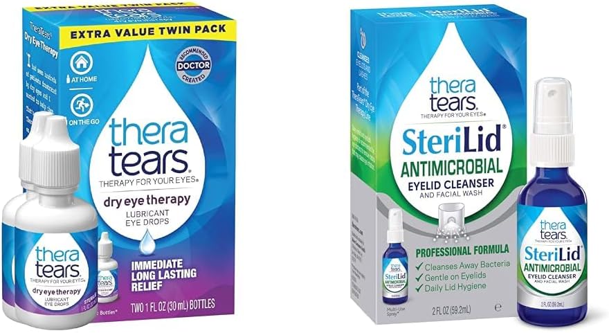 TheraTears Kuru Göz Terapisi Kuru Gözler için Duş, 1 fl oz Şişe Twin Pack & SteriLid Eyelid Cleanser ve Face için, Irritated Eyes, 2 fl oz Spray