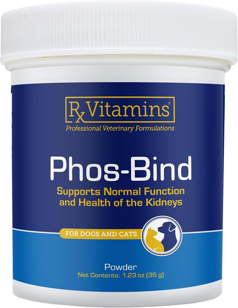 Rx Βιταμίνες Phos-Bind - Παιδική υποστήριξη συμπλήρωμα σκόνης - Phosphate Binder για γάτες & σκύλους για την υγεία των νεφρών - Υποστηρίζει φυσιολογικό καθαρισμό νεφρών και την απαραίτητη φροντίδα νεφρών - 35g