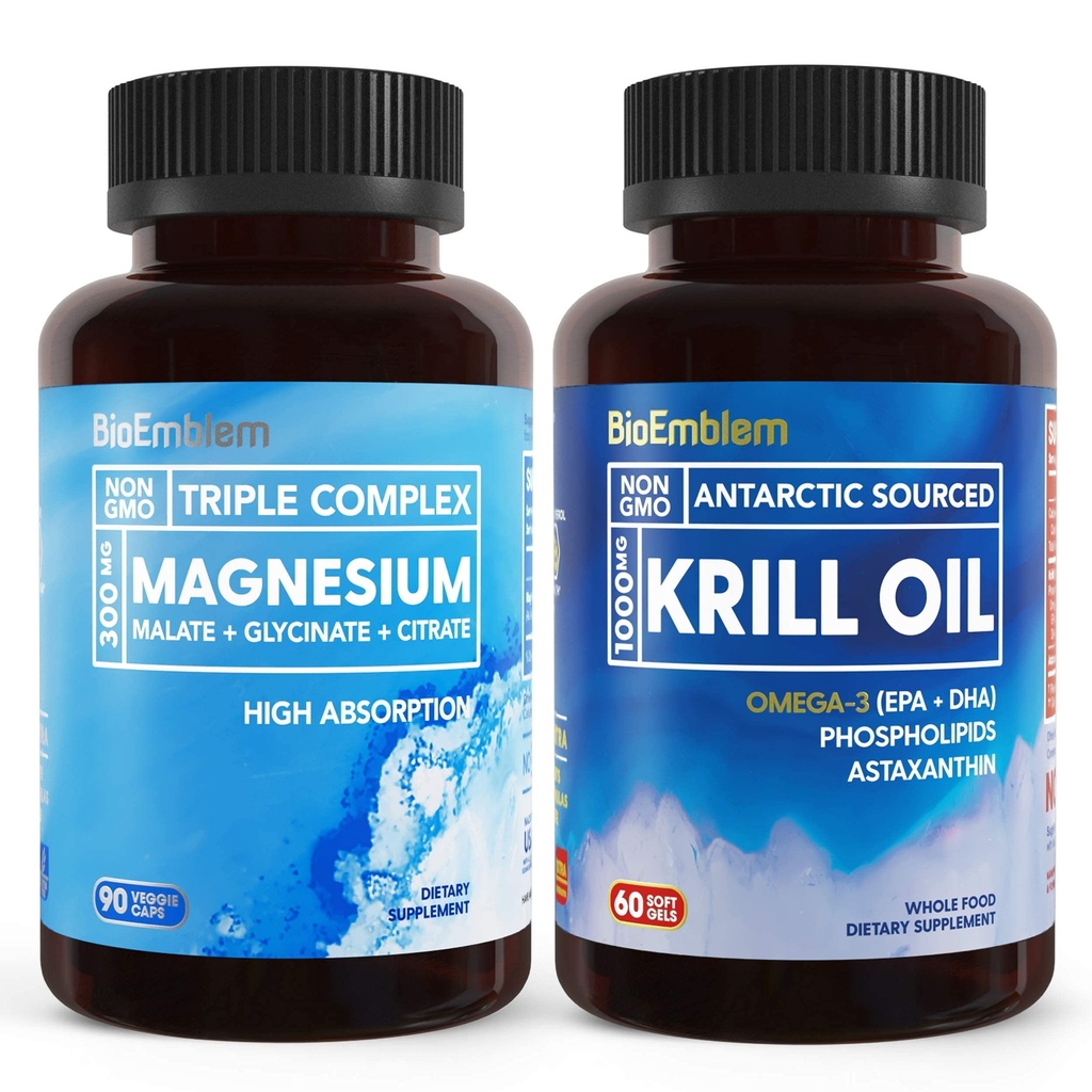 BioEmblem Triple Magnezyum Kompleksi ve Antarktika Krill Oil, Uyku ve Beyin Sağlığı, Kalp ve Ortak Sağlık, Kardiovasküler Sağlık'ı teşvik eder ve Rahatlamaları Destekler