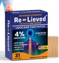 Re-Lieved 4% Lidocaine Patches Maximum Strength - Aluminum-Free, Water Resistant and USA Made -Superior Sticking Pain Relief Patches Quickly Relieves Back, Joints and Muscle Pain-3x6 Inches (31 Count)