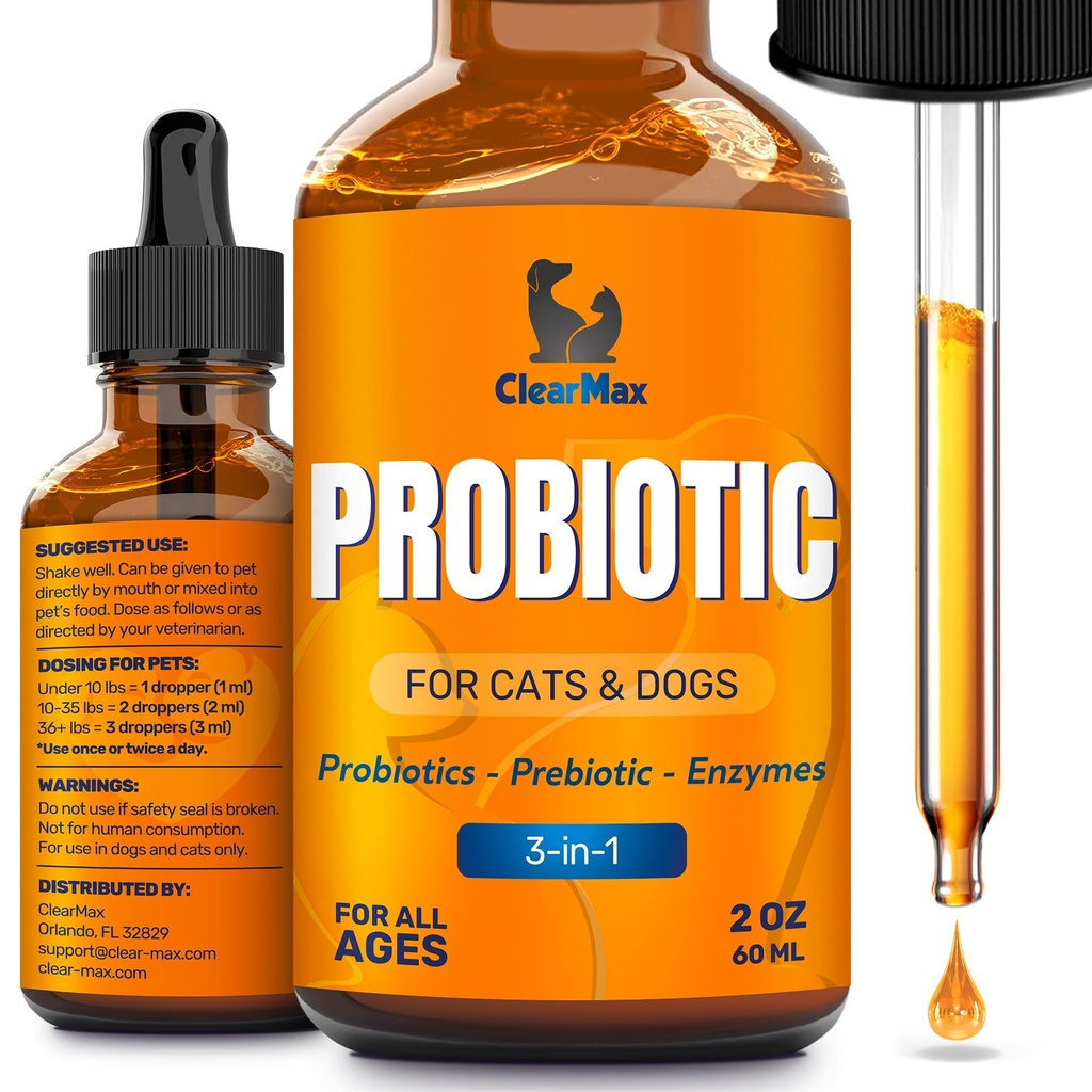 Υγρά προβιοτικά για σκύλους και γάτες – 6 Billion CFU Pet Digestive Support – Προβιοτικά σκύλου με ένζυμα – Συμπληρώματα προβιοτικών γάτας – Μπουκάλι 2-oz