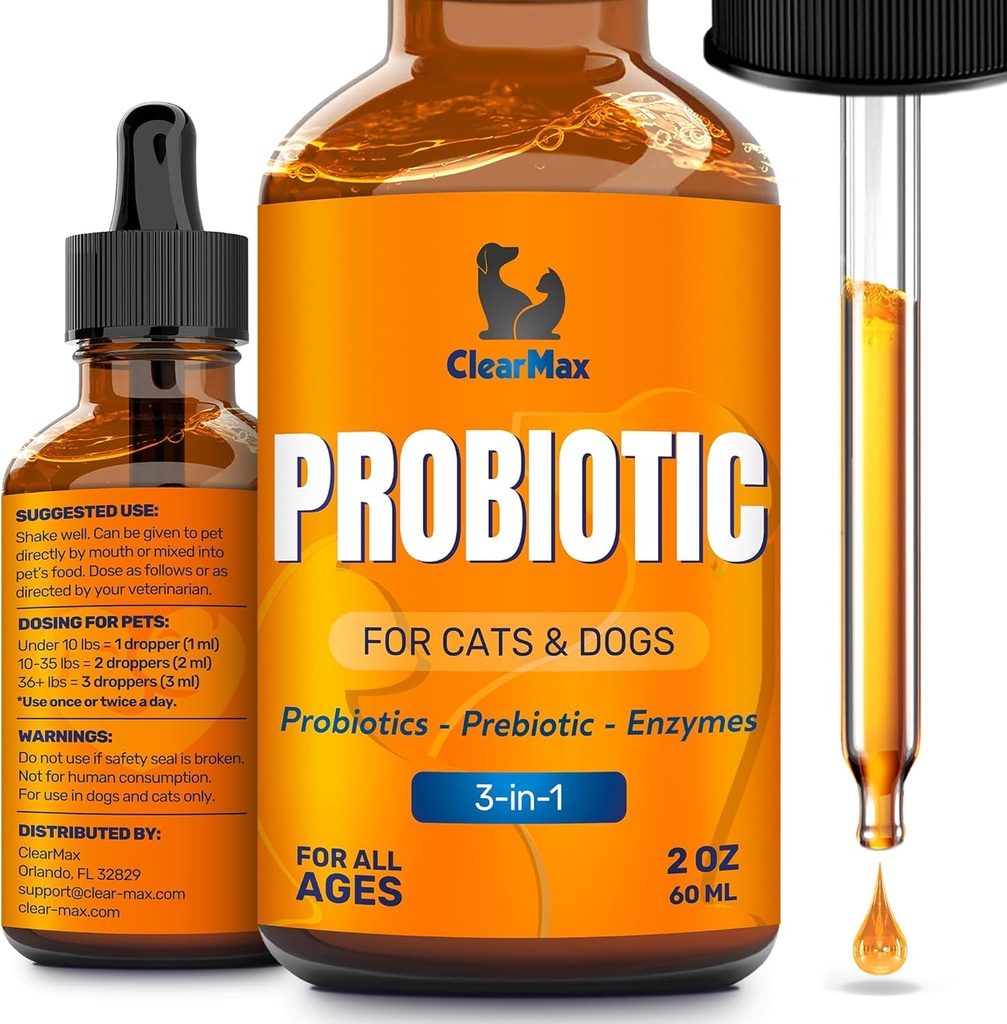 Köpekler ve Kediler için sıvı Probiyotikler – 6 Milyar CFU Pet Digestive Support – Dog Probiyotiks with Enzymes – Cat Probiyotik Supplement – 2oz Şişe
