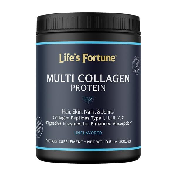 Multi Collagen, Tipleri I, II, III, V & X Hydrolyzed Protein Tozu – Grass-Fed, Blend with Digestive Enzyme - For Skin, Hair, Nails, Joints & Gut Health, Unflavored