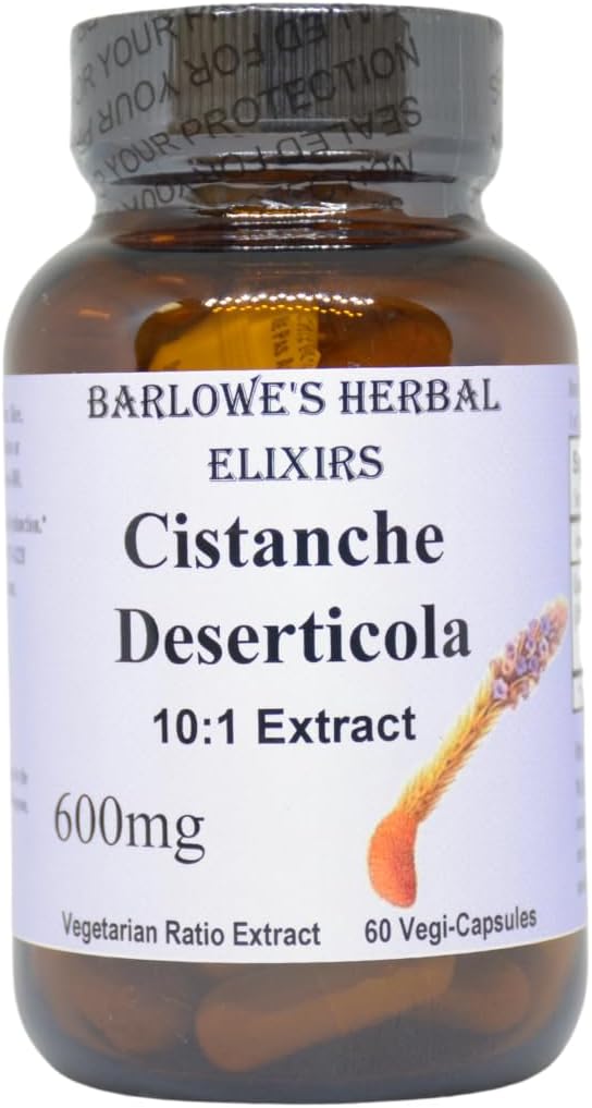 Barlowe's Herbal Elixirs Cistanche Extract | Cistanche Deserticola | 10:1 | 600 mg Per Capsule | 60 Veggie Capsules | Stearate Free | Glass Şişe | Non GMO