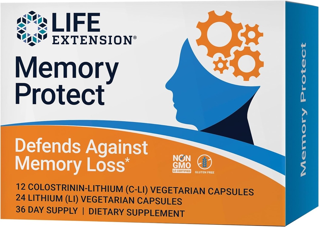 Life Extension Memory Protection, Lityum, colostrinin Milk peptidleri, Memory and Cognitive Health Support, Gluten-Free, Non-GMO, 12 colostrinin-Lithium (C-Li) Capsules, 24 Lityum (Li) Capsules, 24 Lityum