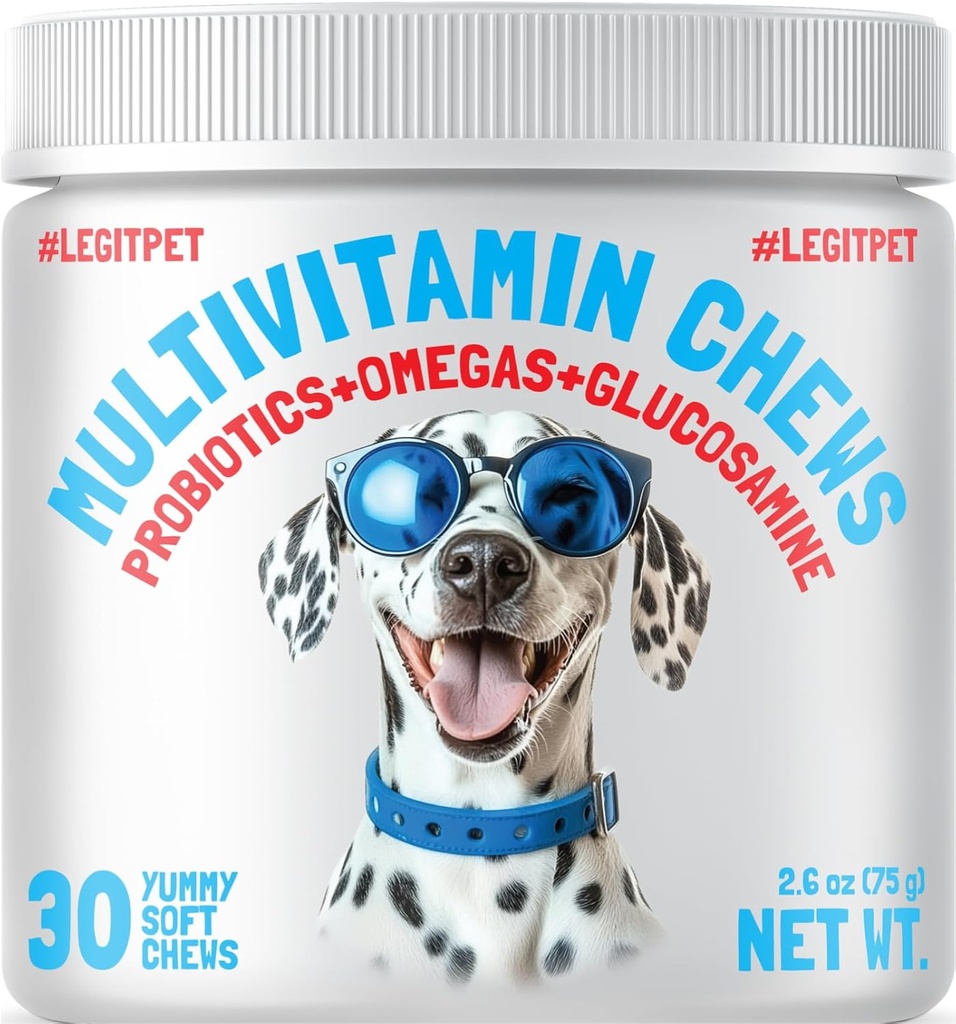 LEGITPET Köpek Vitaminleri - 30 Multivitamins Chews w/Glucosamine Chondroitin, Probiyotiks Digestive Enzymes and Omegas - Tamam for General Health - Ortak Destek, Immune Health, Skin and Heart Health