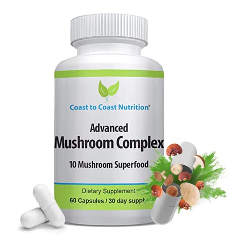Gelişmiş Mushroom Kompleksi - Lion's Mane, Reishi, Cordyceps, Chaga, Türkiye Tail, Maitake 10X Mushroom Mix Superfood - Immune Support & Nootropic Brain Supplements for Immunity & Energy - 60 kapsül