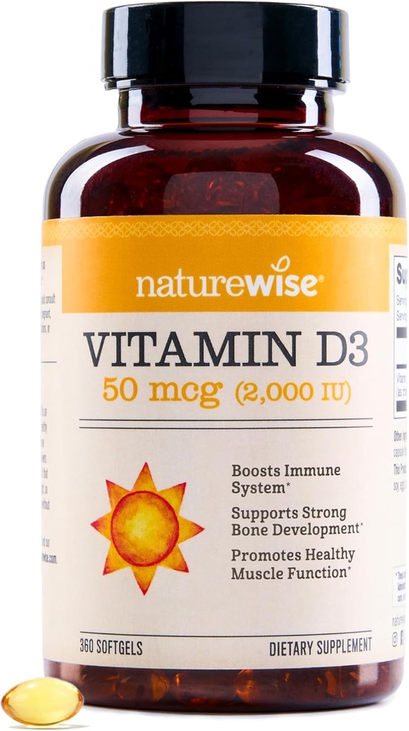 NatureWise Vitamin D3 2000iu (50 mcg) Immune Support, Sağlıklı Kas Fonksiyonu ve Bone Health - Non-GMO, Gluten Free in Organic Extra Virgin Olive Oil, (Mini Softgel), 360 Count