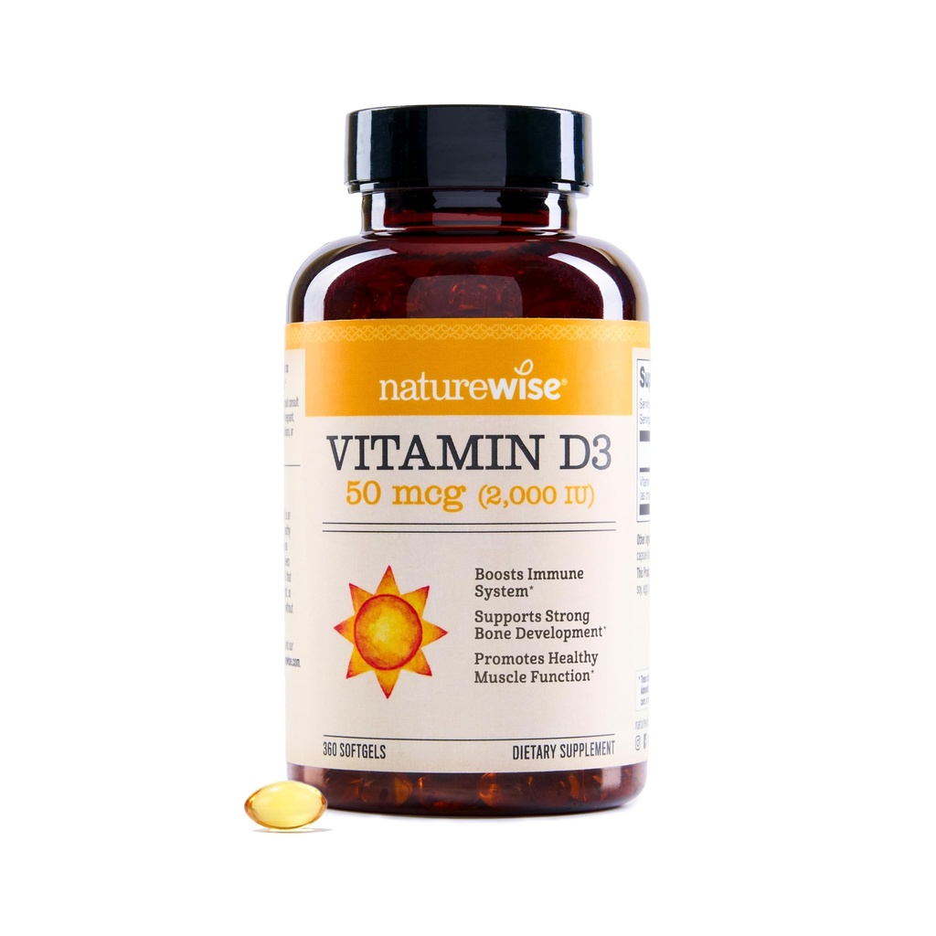 NatureWise Vitamin D3 2000iu (50 mcg) Immune Support, Sağlıklı Kas Fonksiyonu ve Bone Health - Non-GMO, Gluten Free in Organic Extra Virgin Olive Oil, (Mini Softgel), 360 Count