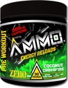 AMMO ® Energy ReloadsTM Pre Workout Toz - 300 mg Caffeine Zero Sugar Vital Aminos and Electrolytes No Yapay Flavors or Colors (Coconut Crossfire)