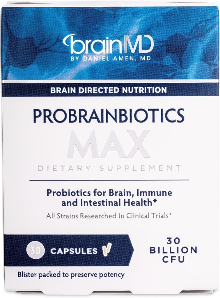 Dr Amen BrainMD ProBrainBiotics MAX - 30 Capsules - Probiyotiks for Brain, Immune & Intestinal Health - Gluten Free - 30 Hizmet