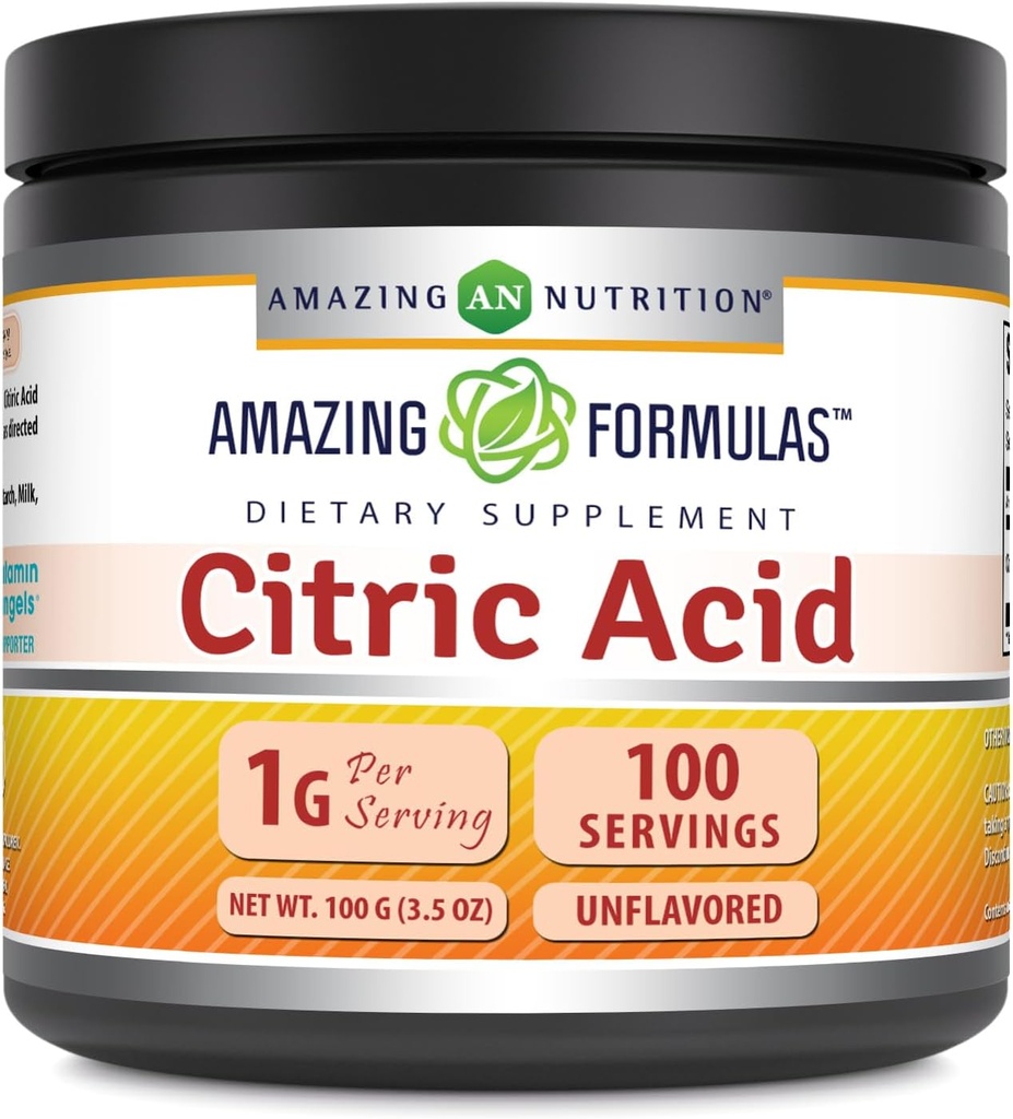Amazing Formulas Citric Acid Powder Supplement | 1 Gram | Unflavored | Non-GMO | Gluten-Free | Made in USA (1 Pack, 100 Grams)