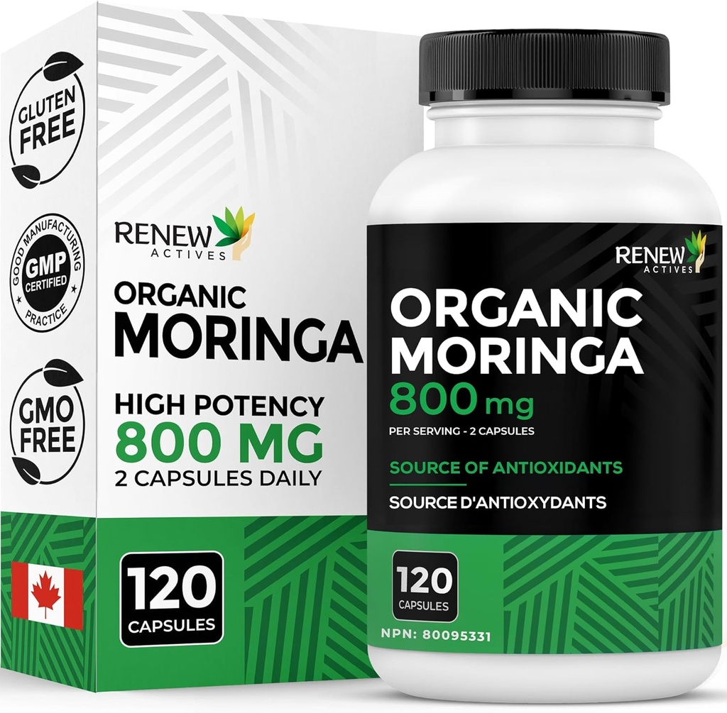 Yeni Actives Moringa Leaf Supplement 800MG per 2 Capsules- Antioksi-Rich Moringa Oleifera - İyi Sağlık & Wellness - Kanada'da Kolay - 120 Capsules