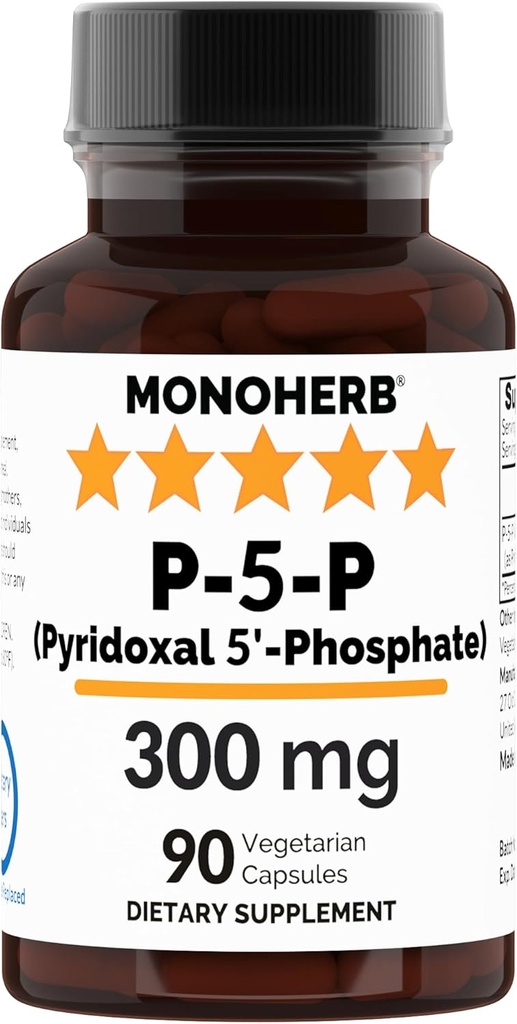 MONOHERB Πυριδοξάλη 5- Φωσφάτη 300 mg - 90 Κάψουλες χορτοφάγων - P5P Ενεργοποιημένη Βιταμίνη Β6 - Εξαιρετικά βιοδιαθέσιμη