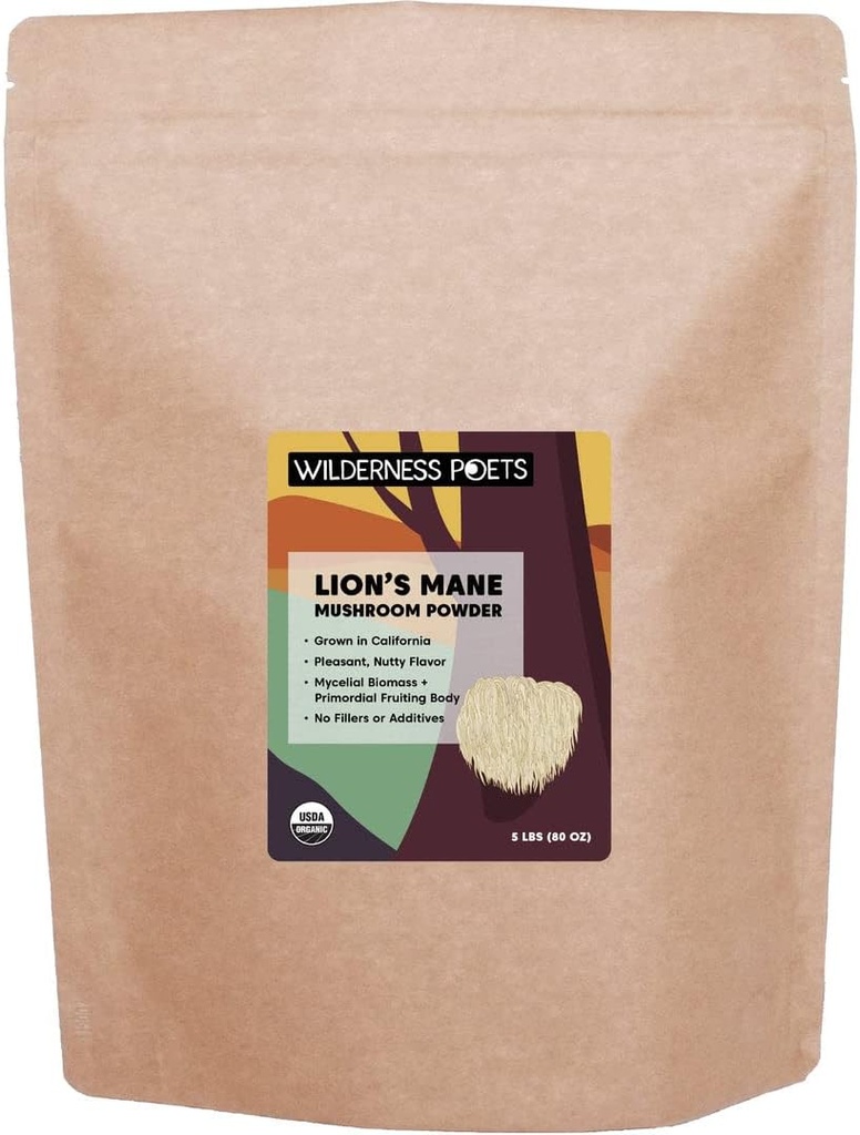 Wilderness Poets Organic Lion's Mane Mushroom Toz - California Grown (80 Ounce - 5 Pound)