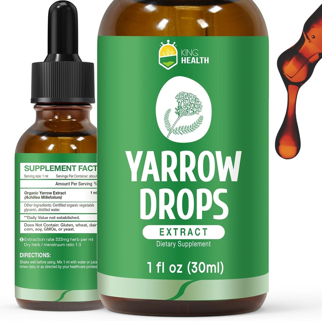 Βότανο Yarrow Βάμμα, Βιολογικό εκχύλισμα Yarrow Υγρό, 98% Απορρόφηση, Vegan, Χωρίς γλουτένη, Μη ΓΤΟ, Χωρίς αλκοόλ - 1 FL Oz