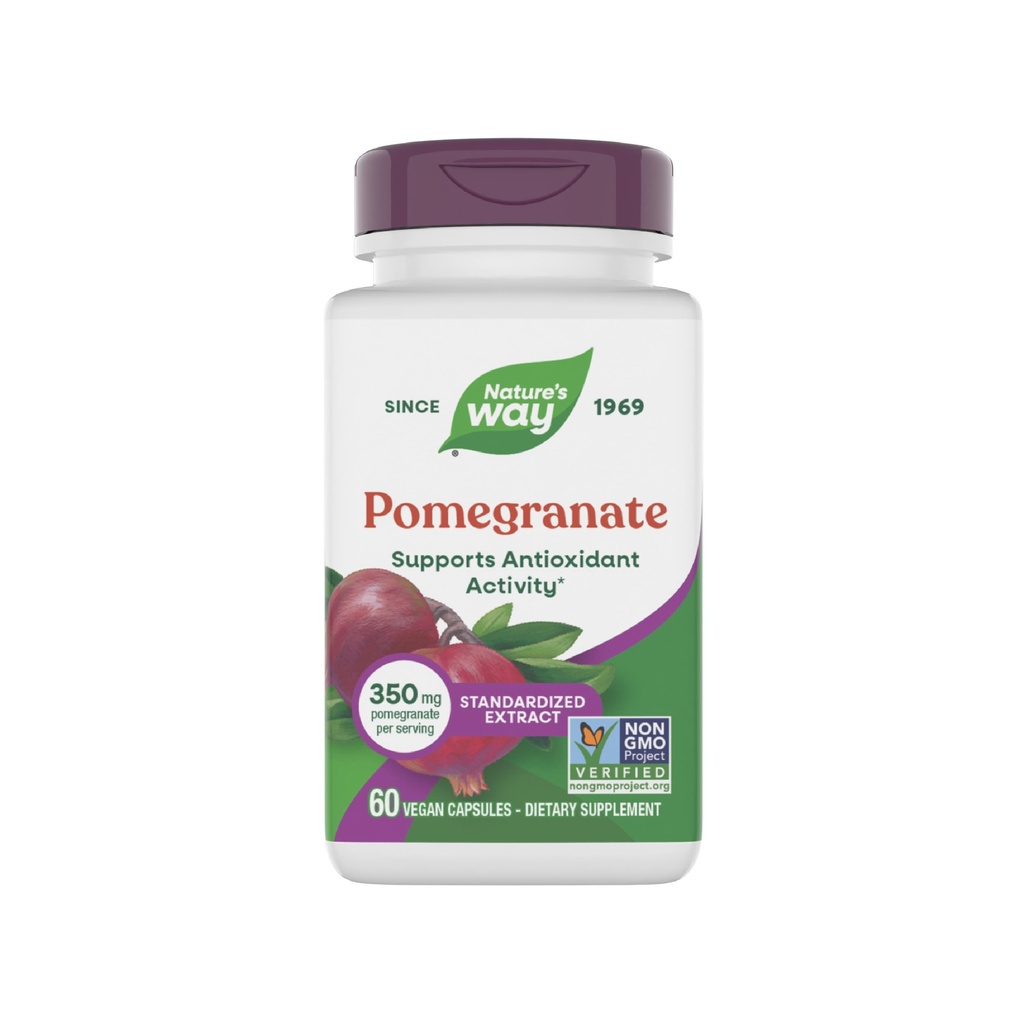Nature's Way Pomegranate, Supports Antioxidant Activity*, Standardized Extract, 350 mg per Serving, Non-GMO Project Verified, Vegan, 60 Capsules (Packaging May Vary)