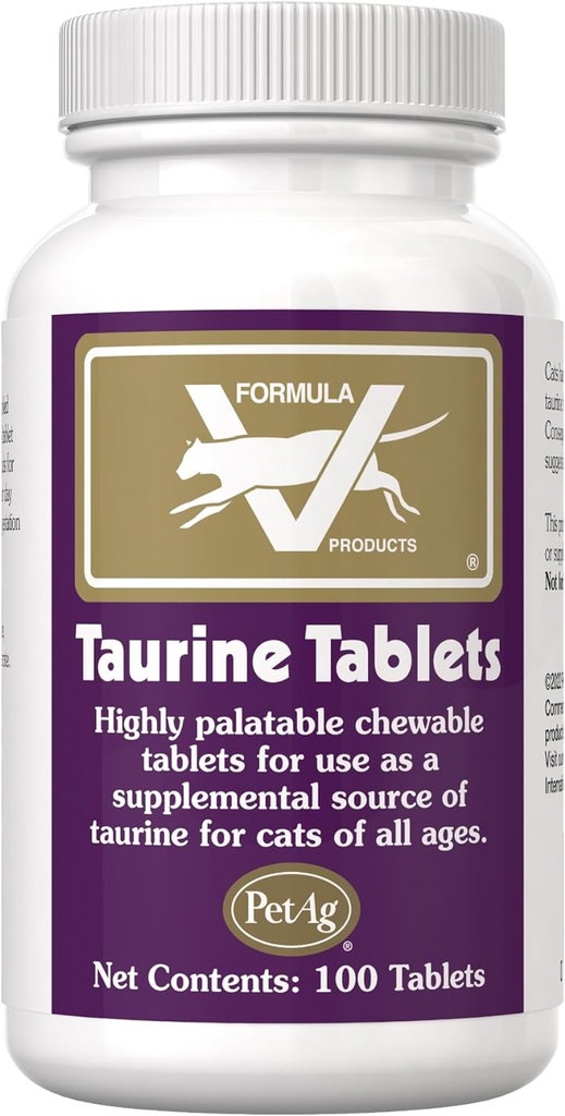 PetAg Taurine Kediler için Tabletler - 100 Tablet - Günlük kullanım, Tüm Çağların Kediler için Chewable Supplement