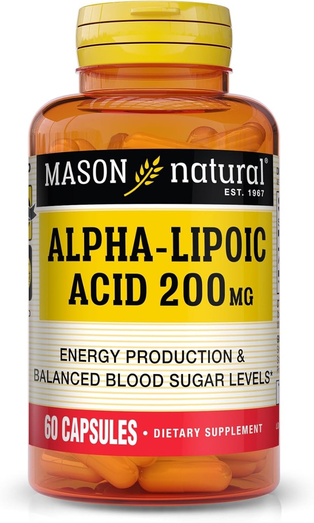 MASON NATURAL Alpha Lipoic Acid 200 mg, Enerji Üretimi, Diyet Tamam, 60 Capsules