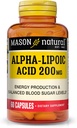 MASON NATURAL Alpha Lipoic Acid 200 mg, Enerji Üretimi, Diyet Tamam, 60 Capsules