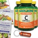 Choice Sche Spring Valley Ultra Strength C Capsules Diyetary Supplement 2,000 mg 120 Ct 3 pk (360 Total) + Vitamin Rehber & Pill Konteyner (5 Madde)!