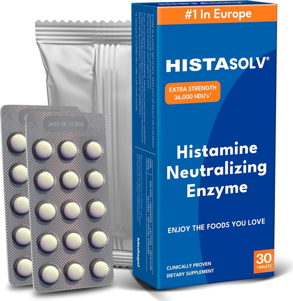 HISTAsolv Extra Strength DAO Enzyme Supplement for Histamine Food Inανεκτικό - Eases Digestive Disfort - Πατενταρισμένη τεχνολογία - Made in Austria - 30 Pack