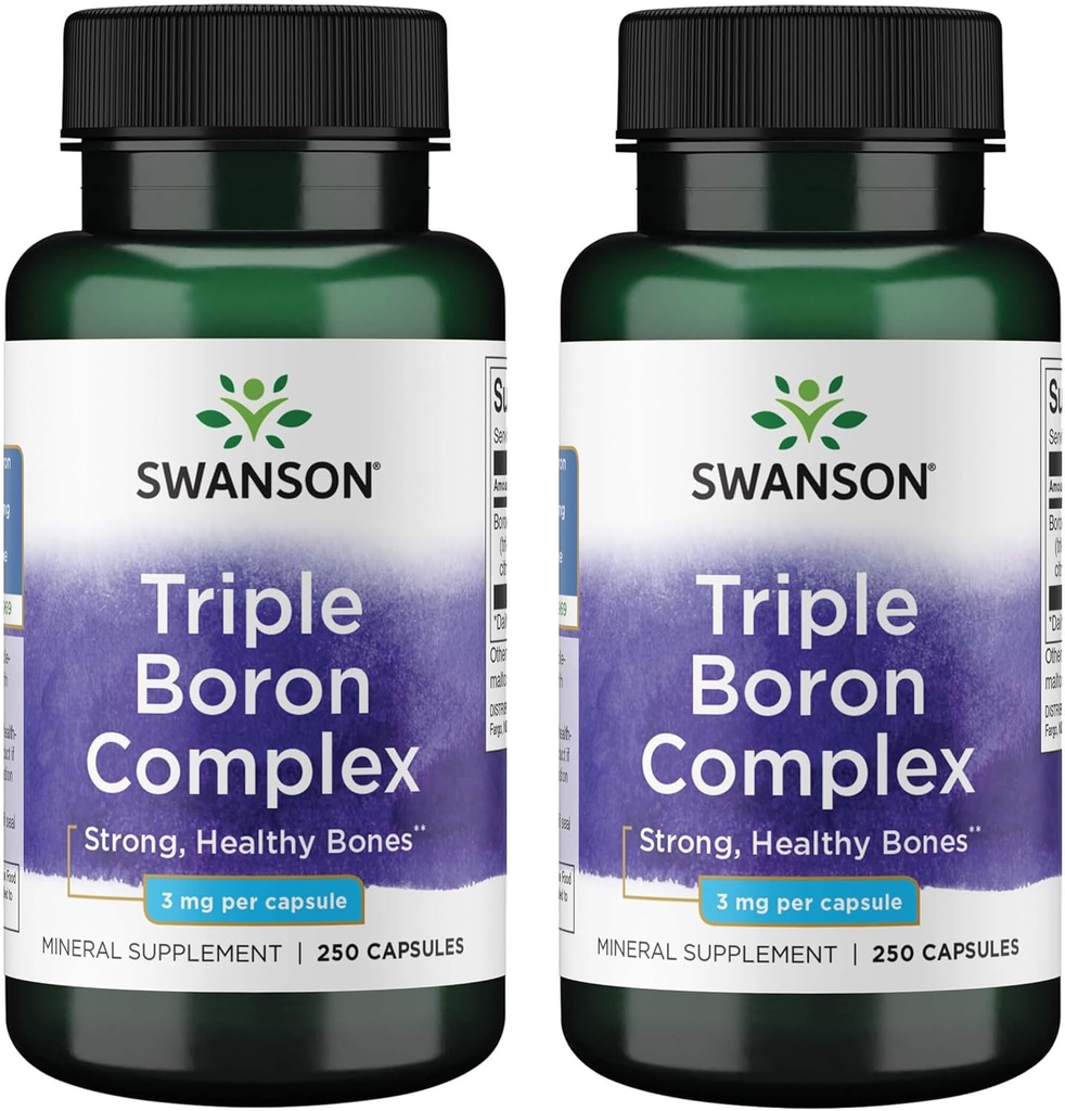 Swanson Triple Boron Kompleksi - Doğal Kemik Sağlığı ve Ortak Destek - Mineral Supplement Citrate, Aspartate & Glycinate - (250 Capsules) 2 Packn Kompleks