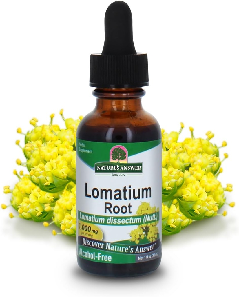 Nature's Cevap Lomatium Root Alkol Ücretsiz - 1000 mg - Gluten Free - Herbal - 1 fl oz (Pack of 2)