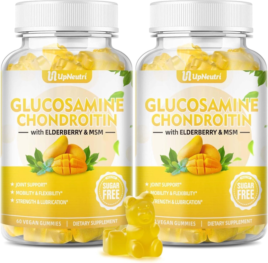 Sugar Free Glucosamine Chondroitin Gummies, Extra Strength 1500mg Glucosamine with Chondroitin MSM & Elderberry & Turmeric, Joint Support Supplement for Men & Women Move Free Joint Health
