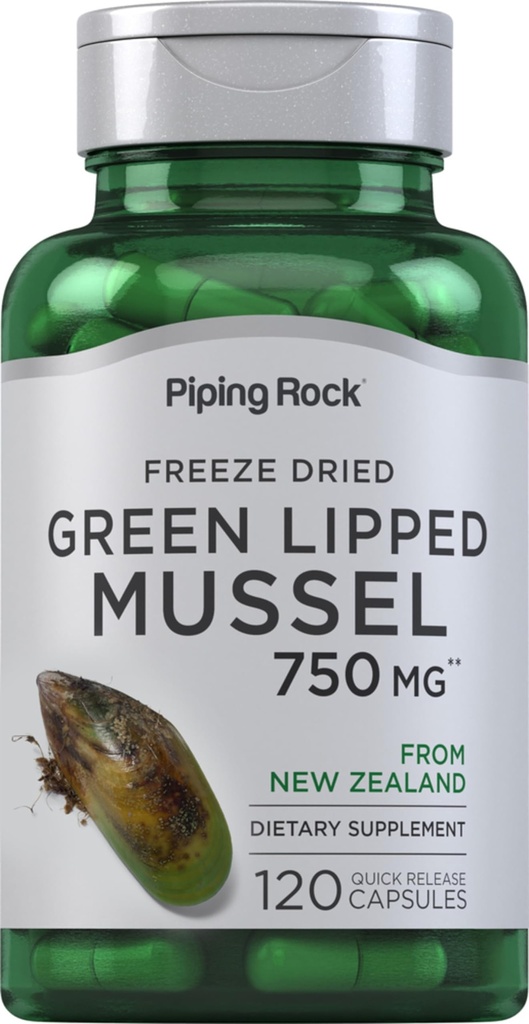 Piping Rock Green Lipped Mussel | 120 Capsules | Supplement for Humans | Freeze Dried from New Zealand | Non-GMO, Gluten Free