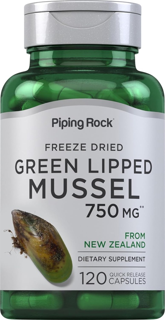 Piping Rock Green Lipped Mussel 750mg | 120 Capsules | Supplement for Humans | Yeni Zelanda'dan Freeze, Gluten Ücretsiz