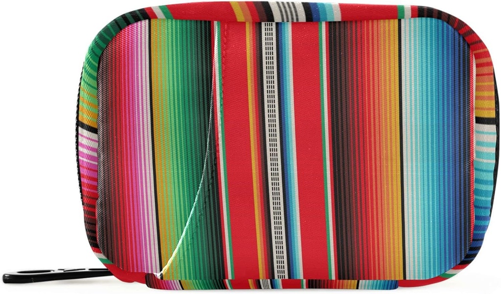 Pfrewn Pill Organizer Vaka Meksikalı Renkli Stripes Serape Seyahat Pill Box ile 7 Gün Portatif Küçük Haftalık Vitamin Tıp Tamamlayıcısı Kadınlar için Pouch Bag